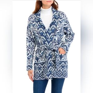 Cashmere Blend Tommy Bahama Indigo Palms Ikat Cardigan:Coconut- Blue/White Print